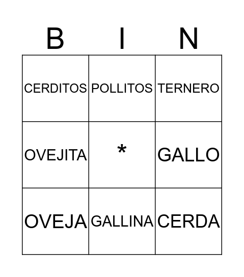 ANIMALES DE LA GRANJA II Bingo Card