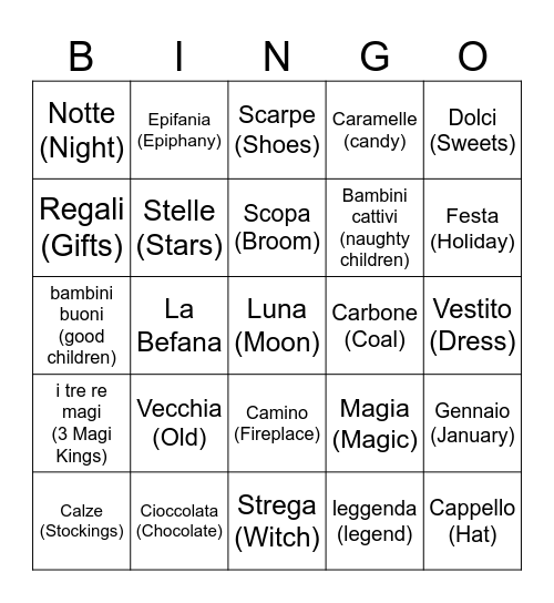 La Befana Bingo Card