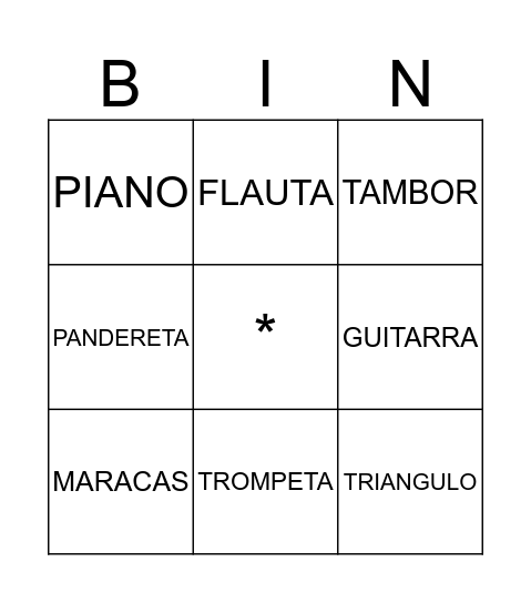 INSTRUMENTOS MUSICALES Bingo Card