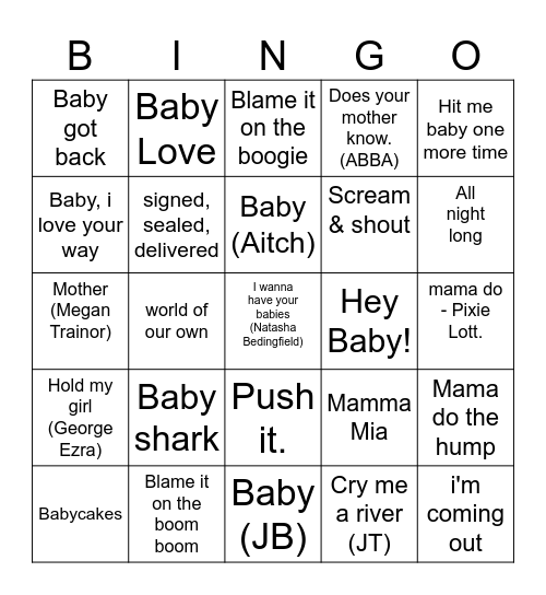 Bongo baby bingo Card