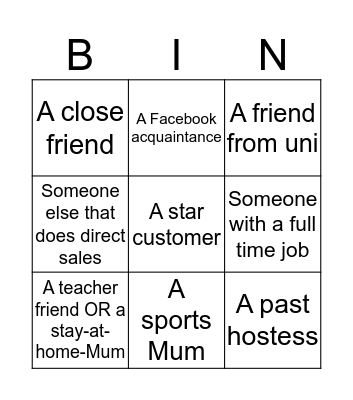 Bookings Bingo Card