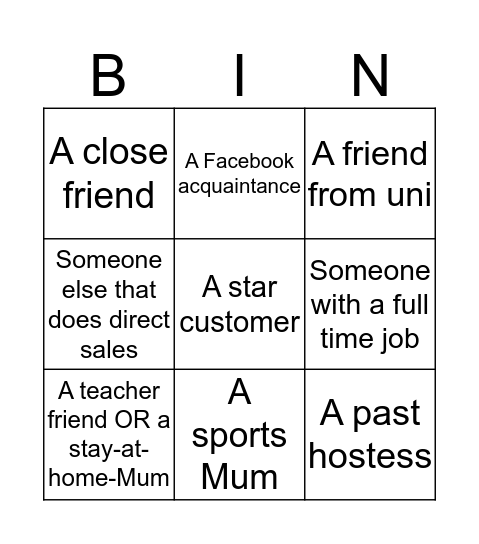 Bookings Bingo Card