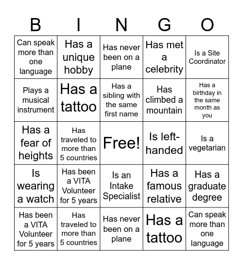 VITA BINGO Card