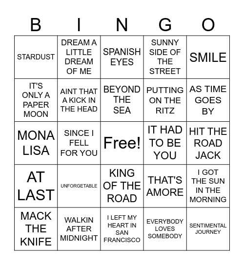 Music Bingo 1 Bingo Card