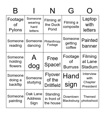 Open House Video BINGO Card