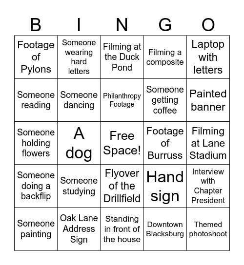 Open House Video BINGO Card