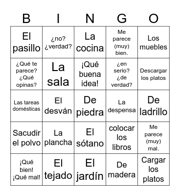 Encuentros 2, Unidad 2, Desafío 1 Bingo Card