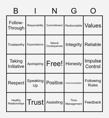 Accountability Bingo Card