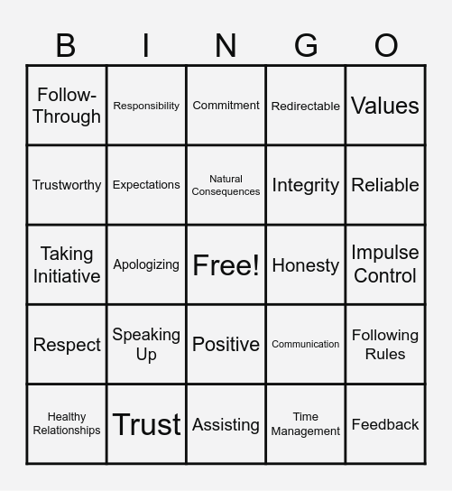 Accountability Bingo Card