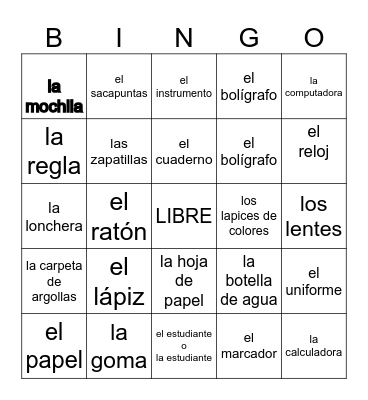 Loteria 2024 - Los materiales escolares Bingo Card