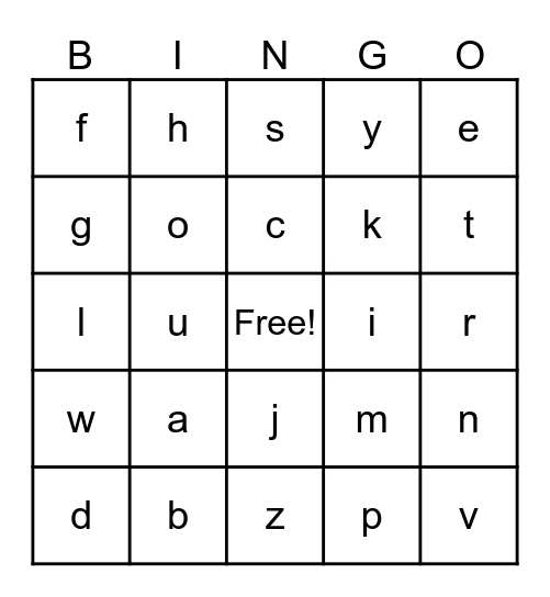 Beginning Sound Bingo Card