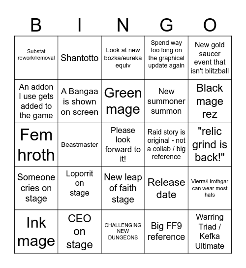 JP Fanfest Bingo Card