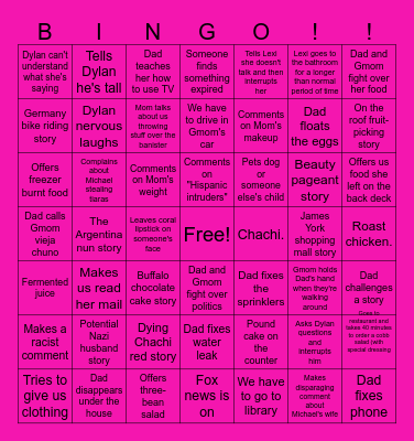 Gmom's House Bingo Card