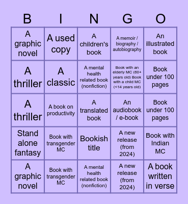 BOOK BINGO 2024 Bingo Card