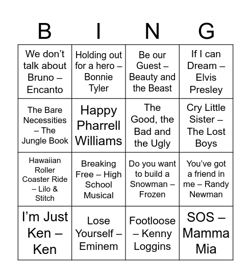 Movies & TV Bingo Card