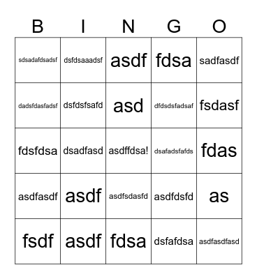 test Bingo Card