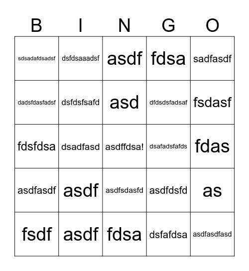 test Bingo Card