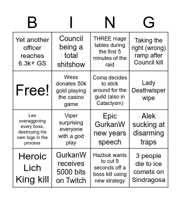 New Years It's Friday Then Raid Bingo Card