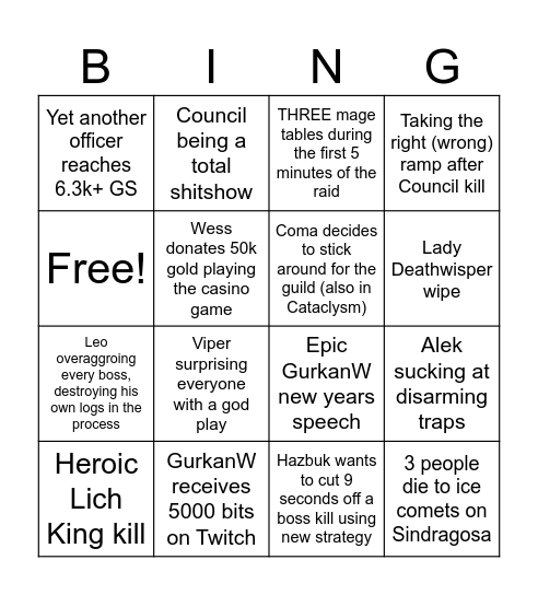 New Years It's Friday Then Raid Bingo Card