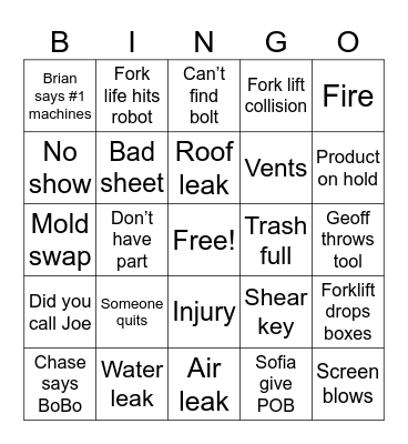 Weekend at work Bingo Card