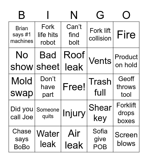 Weekend at work Bingo Card