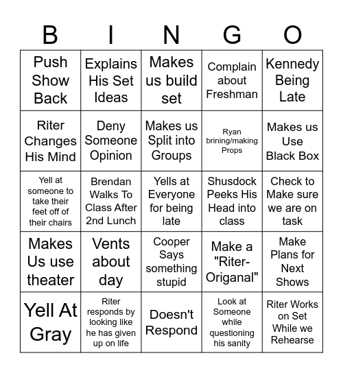 Mr. Riter Bingo Card