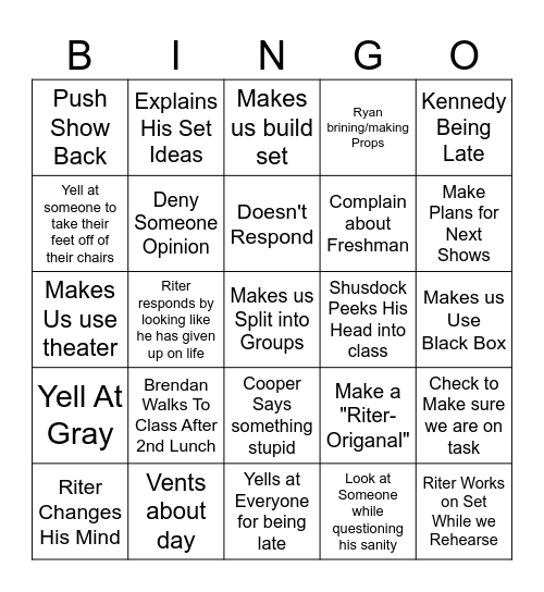 Mr. Riter Bingo Card