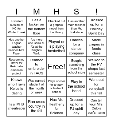 Back to School: January Edition Bingo Card