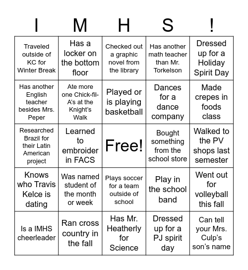 Back to School: January Edition Bingo Card