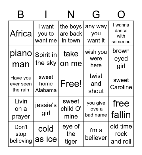 Music BINGO Card