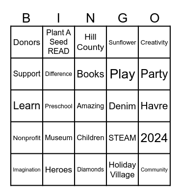 Denim and Diamonds Gala Bingo Card