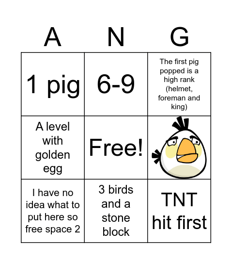 Silly angry bird bingo Card