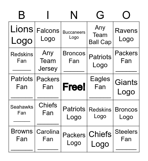 Cruise Football Bingo Card