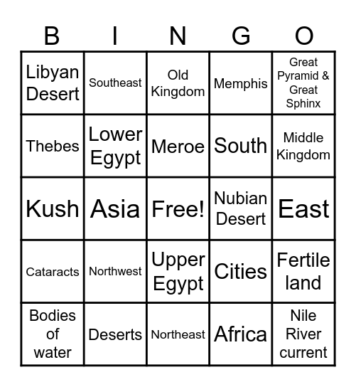Map of ancient Egypt BINGO Game Bingo Card