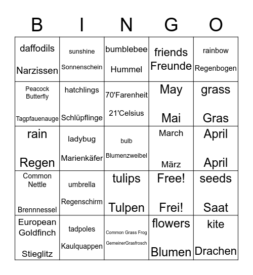 Signs of Spring Bingo Card