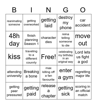 LIFE ROULETTE Bingo Card