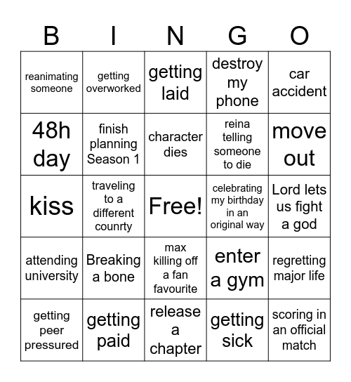 LIFE ROULETTE Bingo Card
