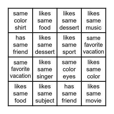 What is your...? Bingo Card