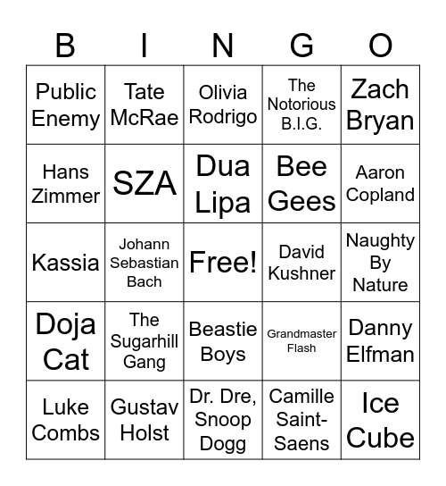 January 5th Bingo Card