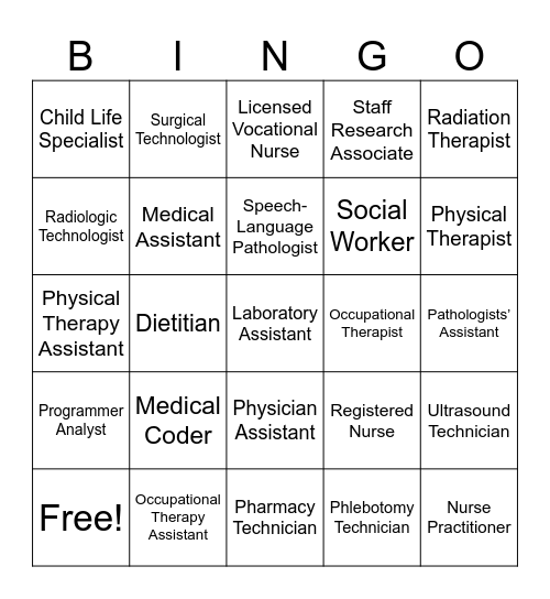 Allied Health Bingo Card