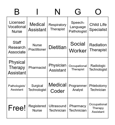 Allied Health Bingo Card