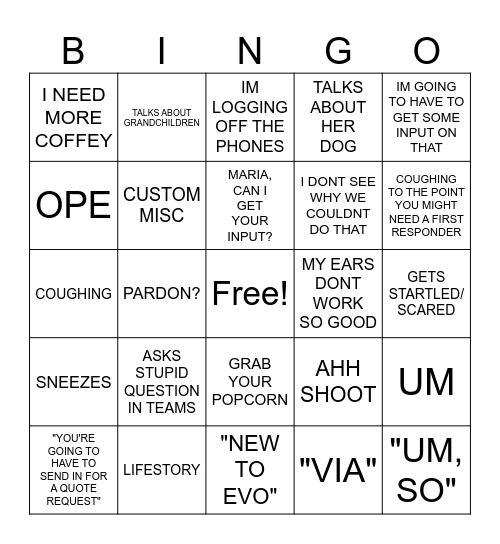 BINGO BONGO Bingo Card