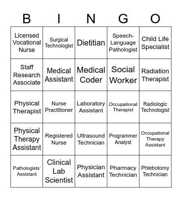 Allied Health Bingo Card