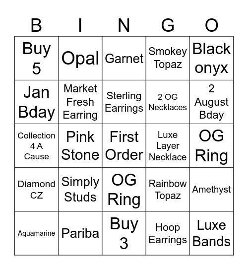 BLINGO Bingo Card