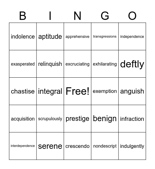 The Giver-Chapters 1-10 Vocabulary Bingo Card