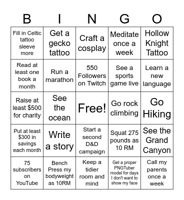 2024 Resolutions Bingo Card