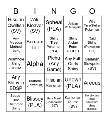 SHINE POKEMON BIGNO 24 Bingo Card