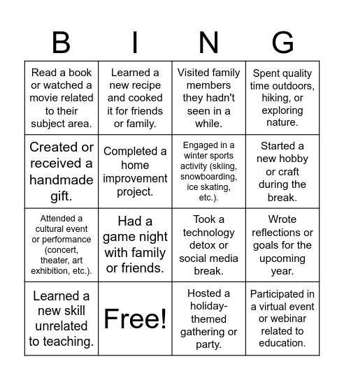 getting to know you more Bingo Card