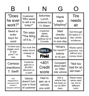 Sales Floor Bingo Card