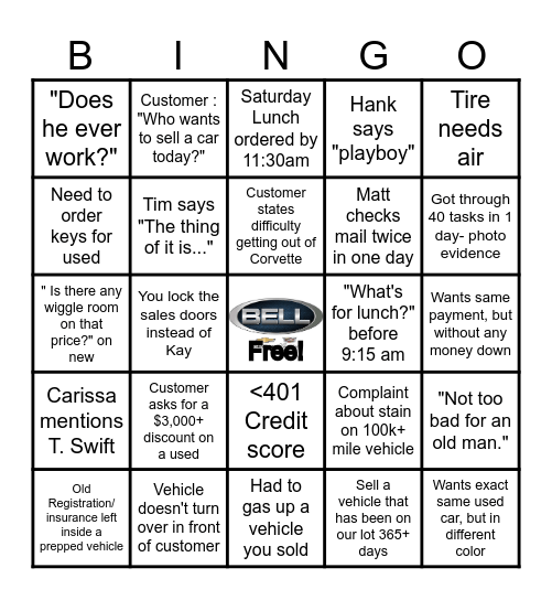 Sales Floor Bingo Card